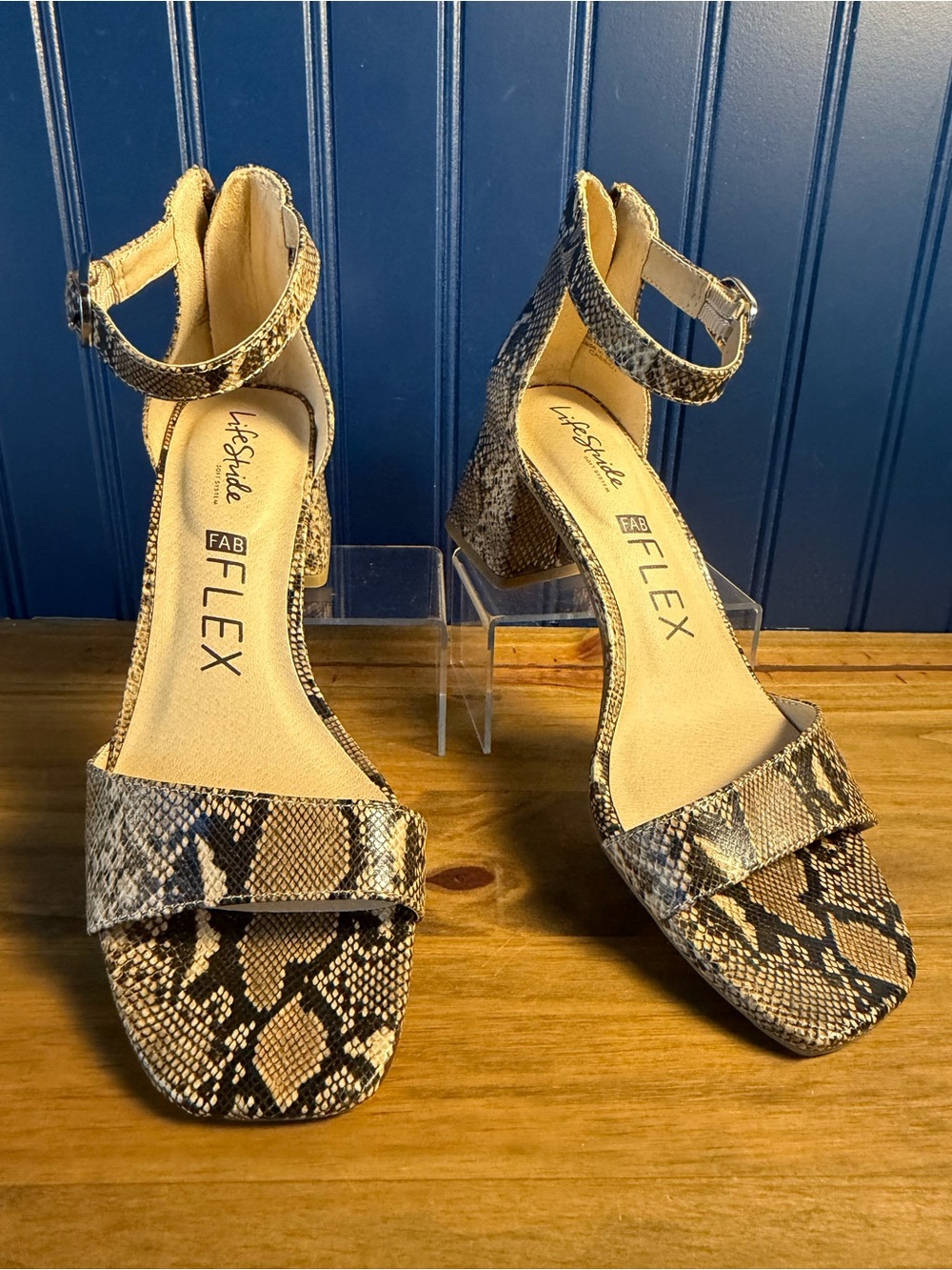 LifeStride Cassidy Snake Print Block Heel Sandals Women’s 6.5M